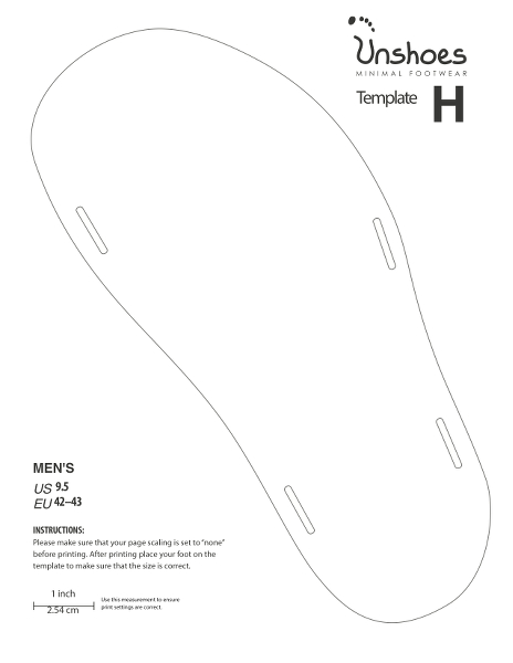 Unshoes Pah Tempe - Sizing template